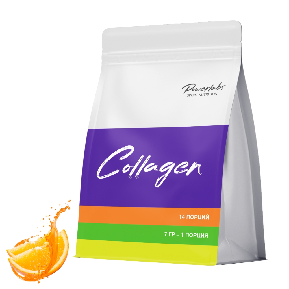 Средство для сустава и связок PowerLabs Коллаген порошок (Collagen) 7 g * 14 саше Апельсин